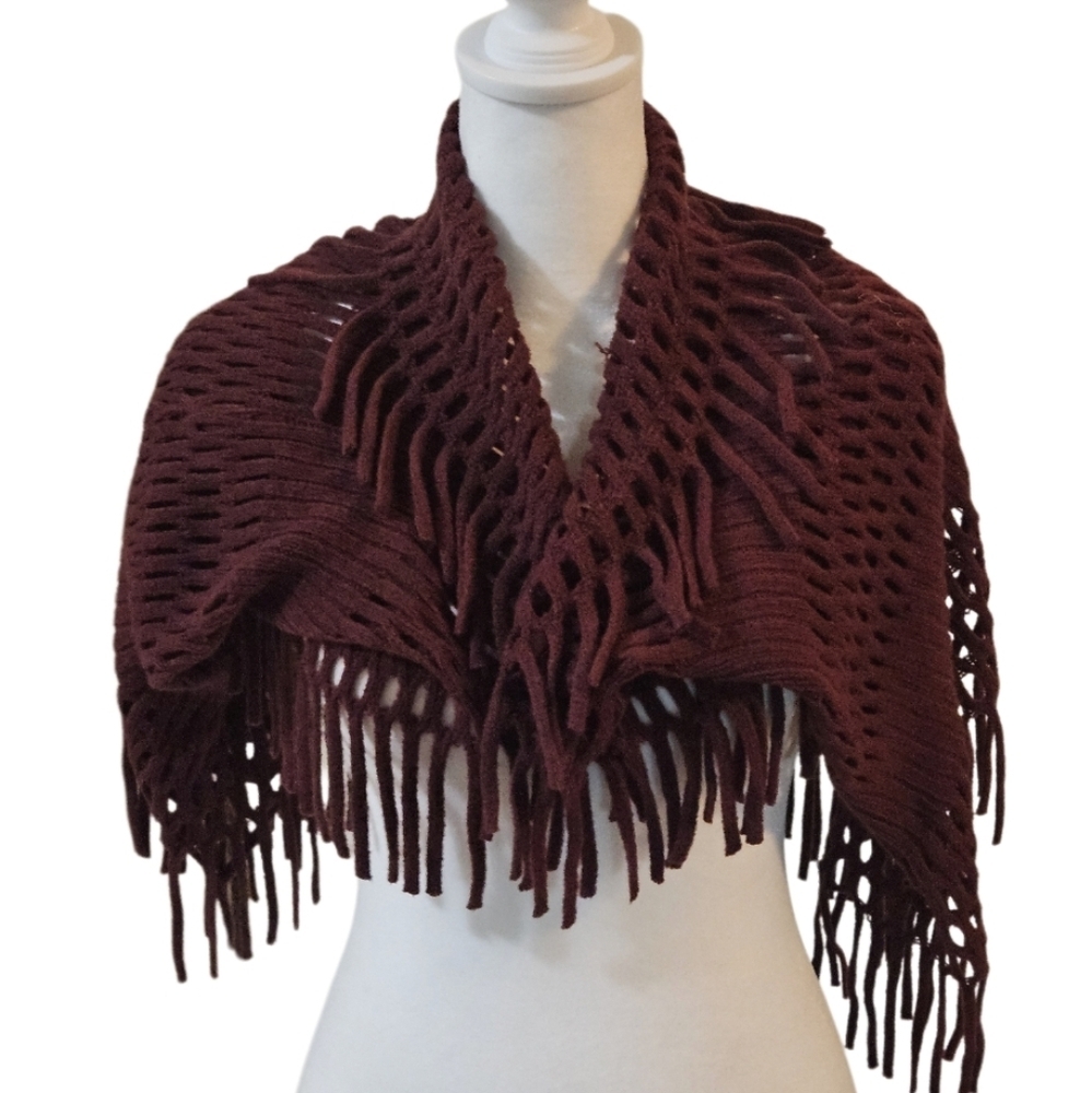 Couture Gypsy Infinitive Scarf Burgundy cut-out tassel rectangular chenille c - Picture 6 of 17